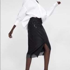 Zara Black Distressed Denim Skirt 100% Cotton